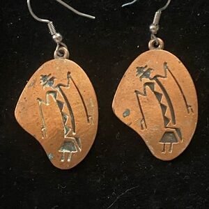 Native American-style Kokopelli copper dangle earrings